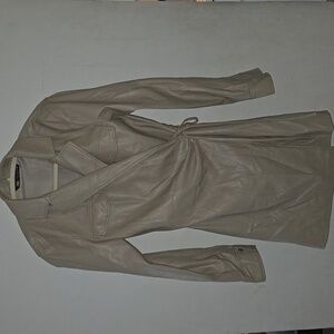 Zara leather tan wrap coat XS overlap Pockets Tie At Waist & Elastic